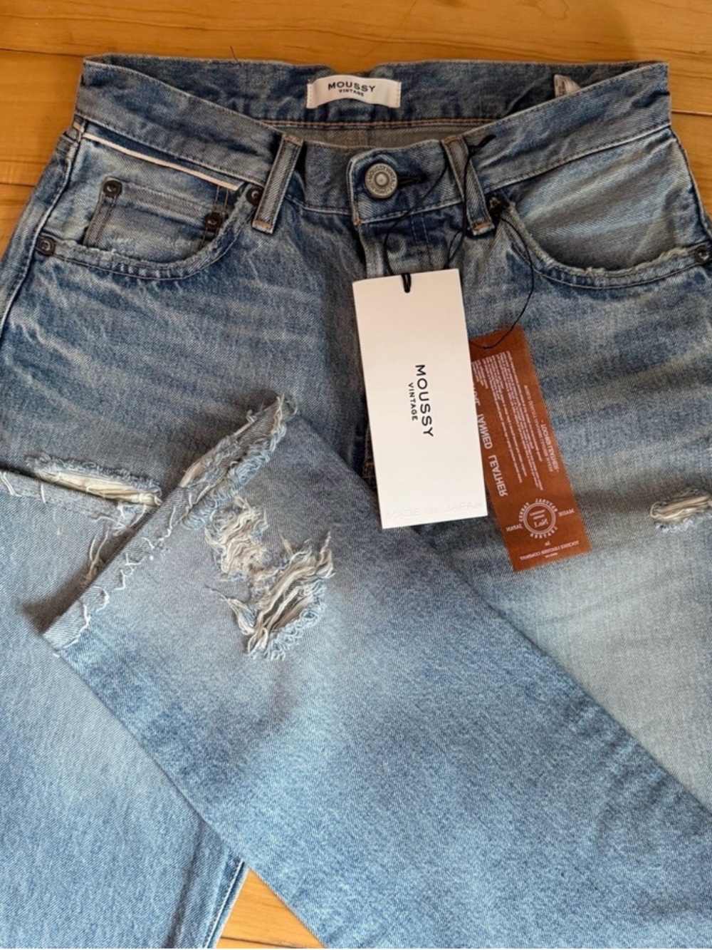 NEW MOUSSY VINTAGE STEELE2260 Straight Light Blue Denim Distressed Jeans Size 26 - Picture 2 of 15